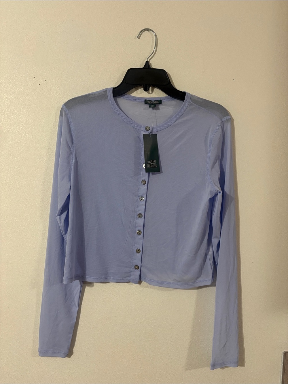 NWT Wild Fable Light Aqua Blue/Light Purple Mesh Long Sleeve Crop Top Size L